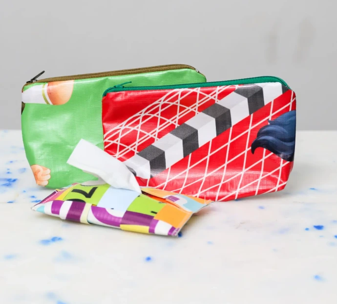 ersatile recycled plastic pouch for organizing small daily essentials, combining modern design with circular economy sustainability.